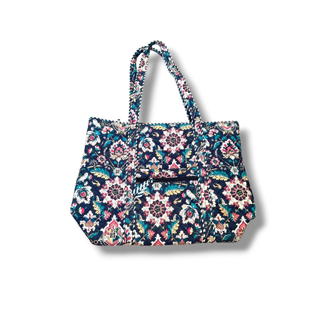 Vera Bradley Harry Potter Forbidden Forest Large Vera Tote Navy Floral Quilted
